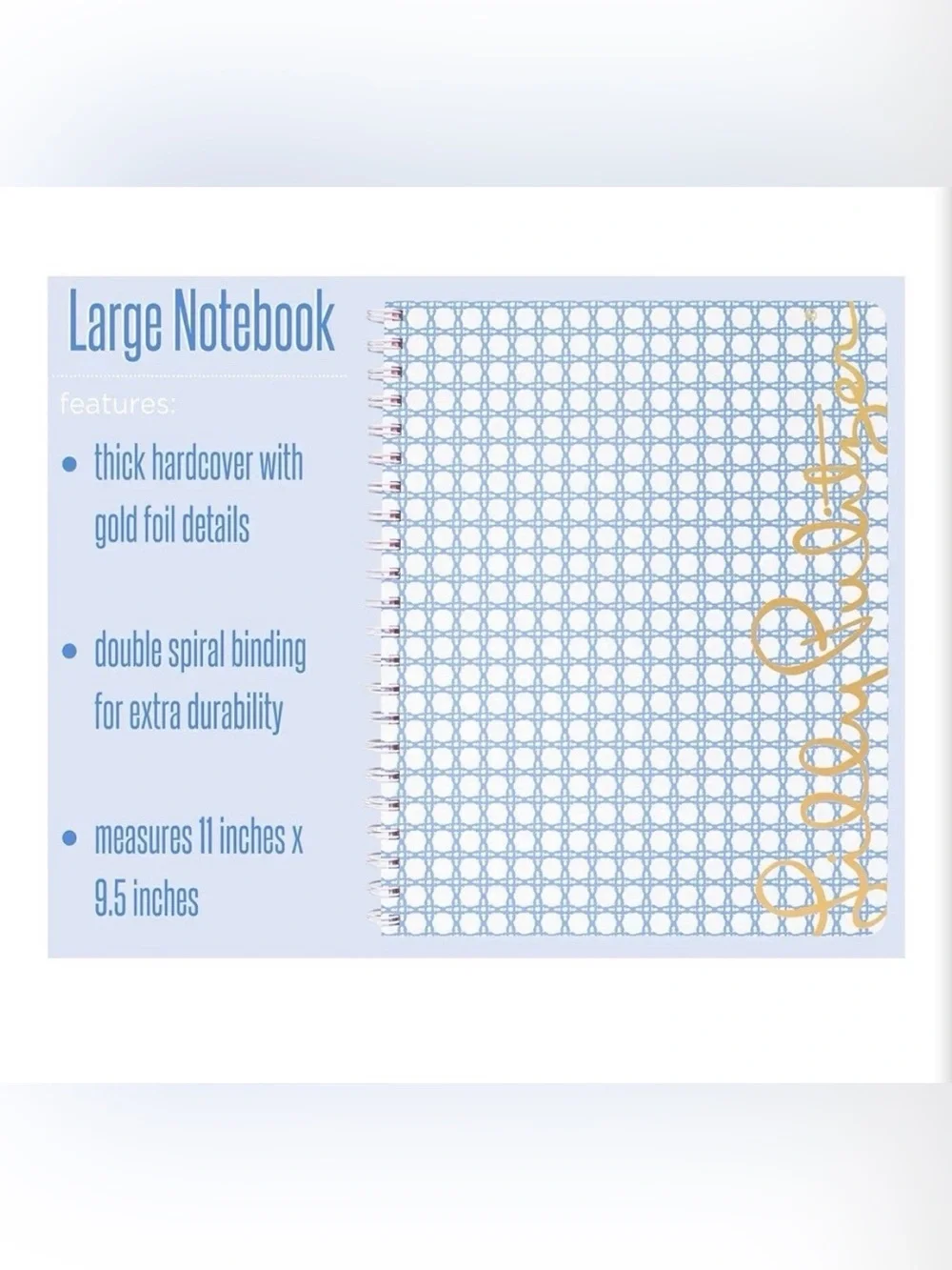 Lilly Pulitzer Large Hardcover Spiral Notebook Featured in Frenchie Blue Caning
